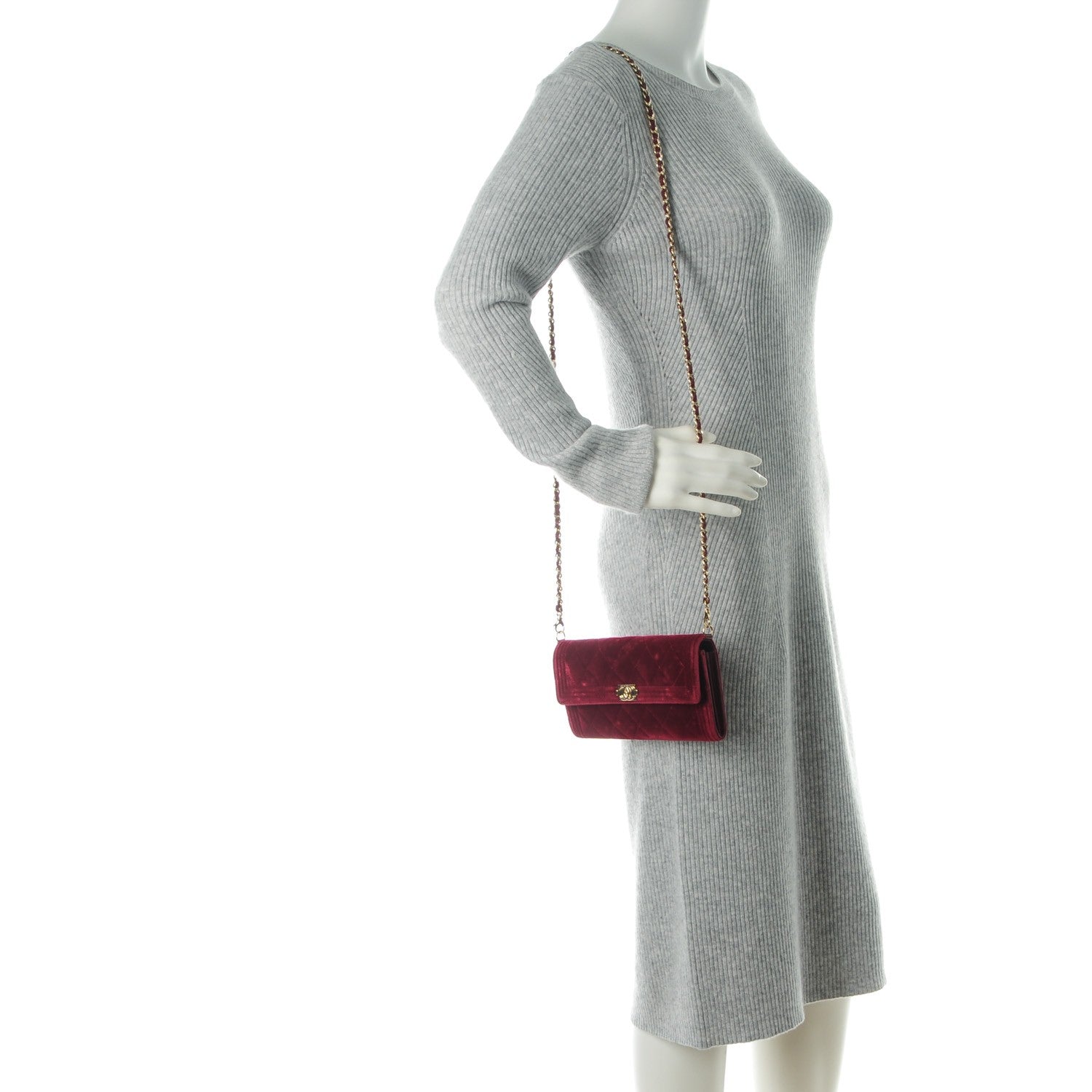 Chanel Velvet Boy Wallet On Removable Chain Burgundy 2 of 8