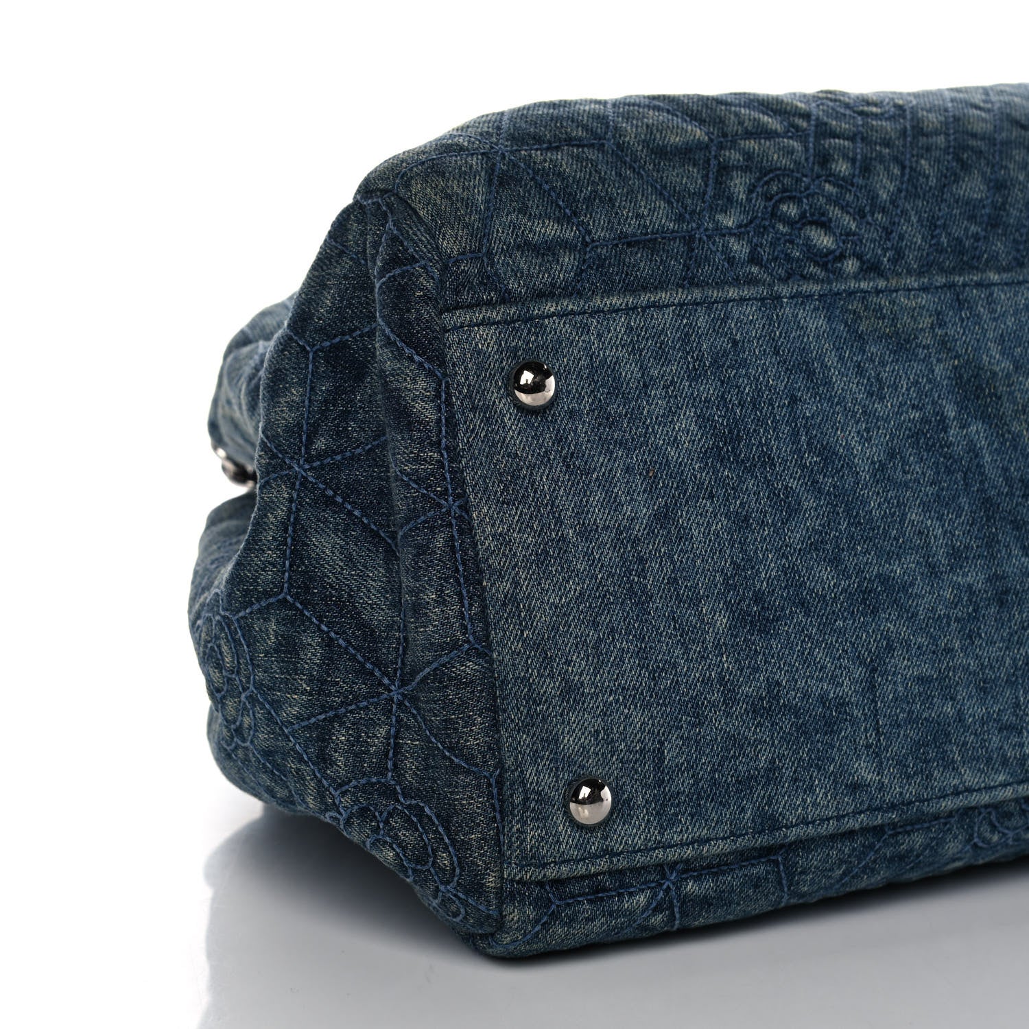 Chanel Denim Camellia Embroidered Large Just Mademoiselle Blue 10 of 11