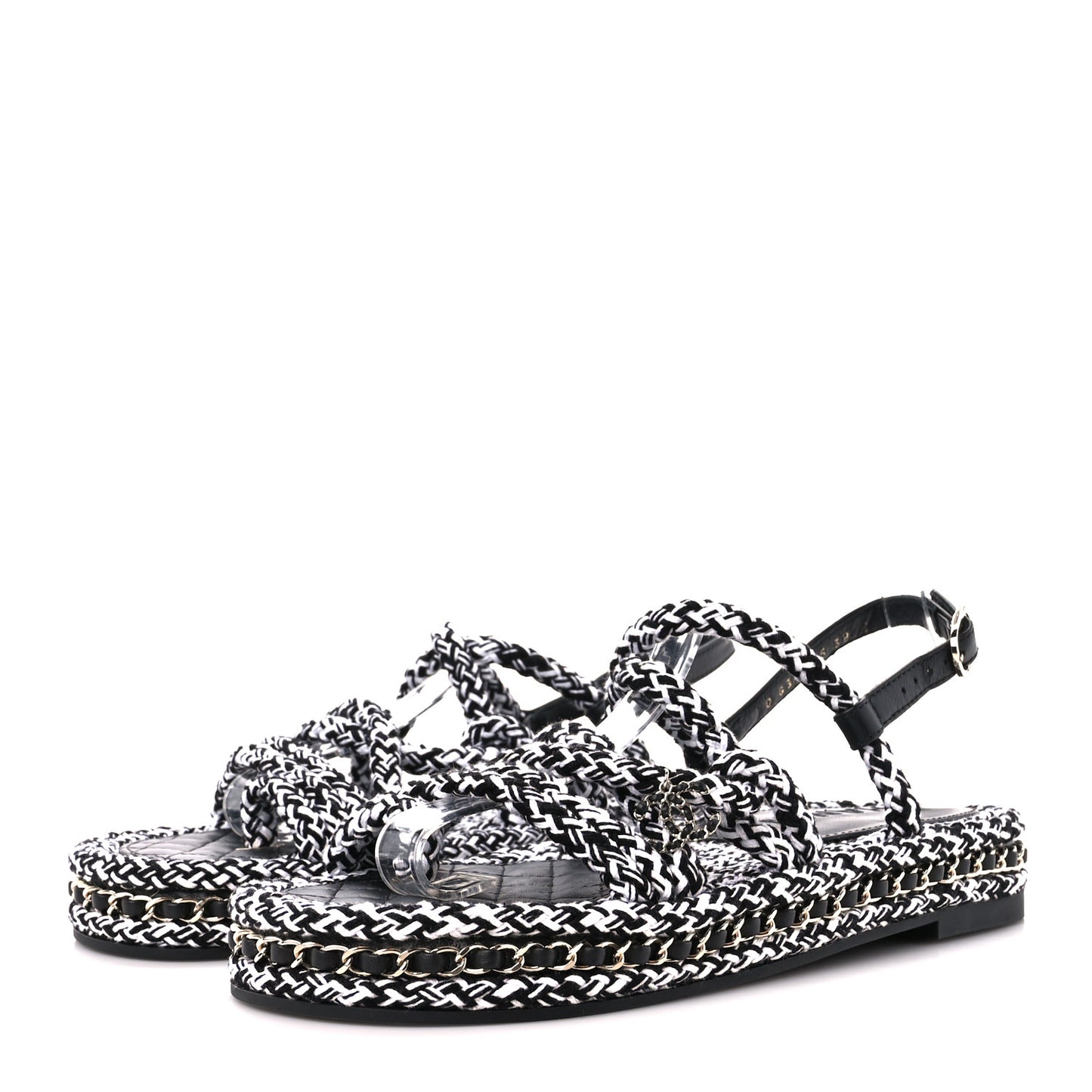 Cord Lambskin Quilted Logo Sandals 38 Black White