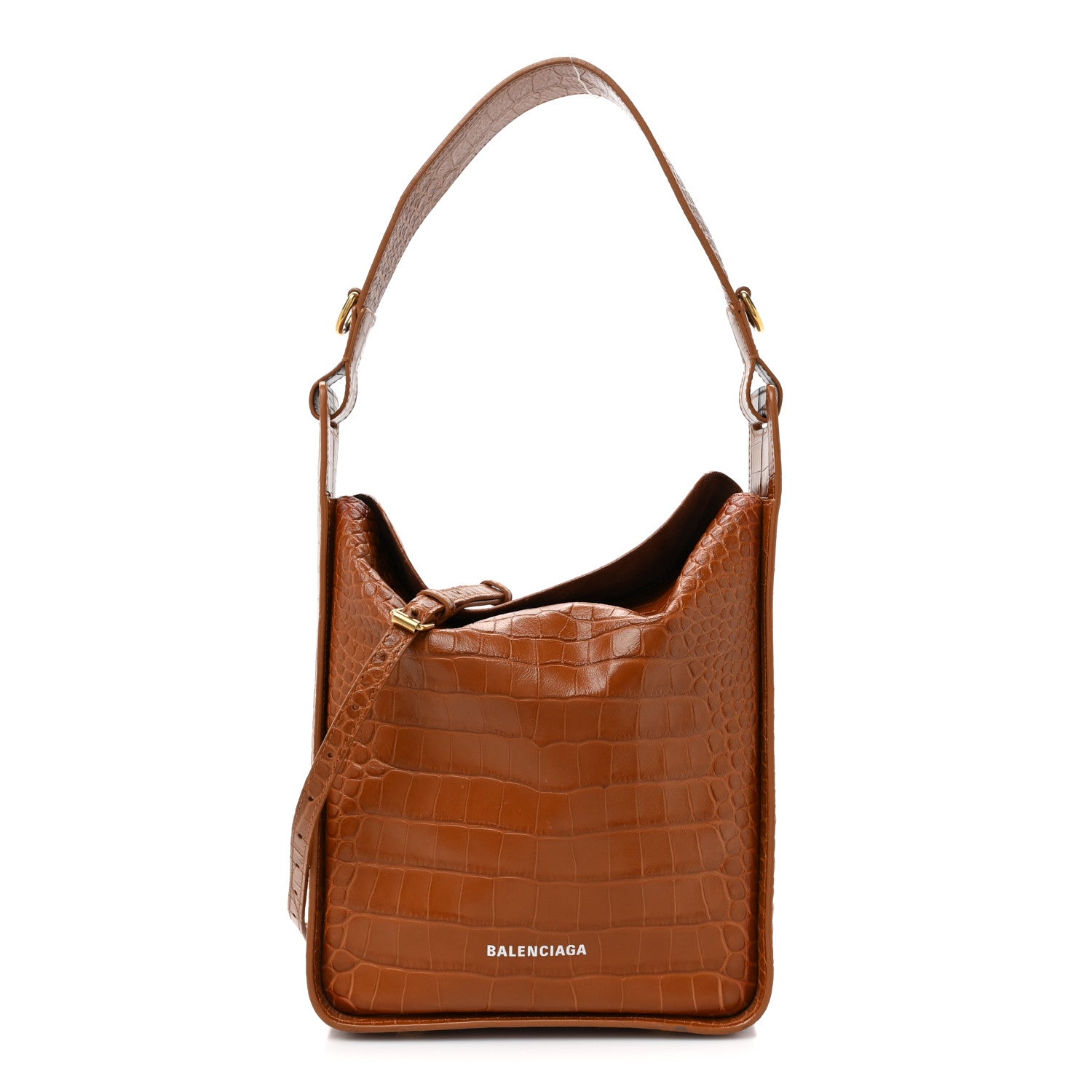 Balenciaga Extra Supple Calfskin Crocodile Embossed Small Tool 2.0 North-South Tote Camel 1 of 20