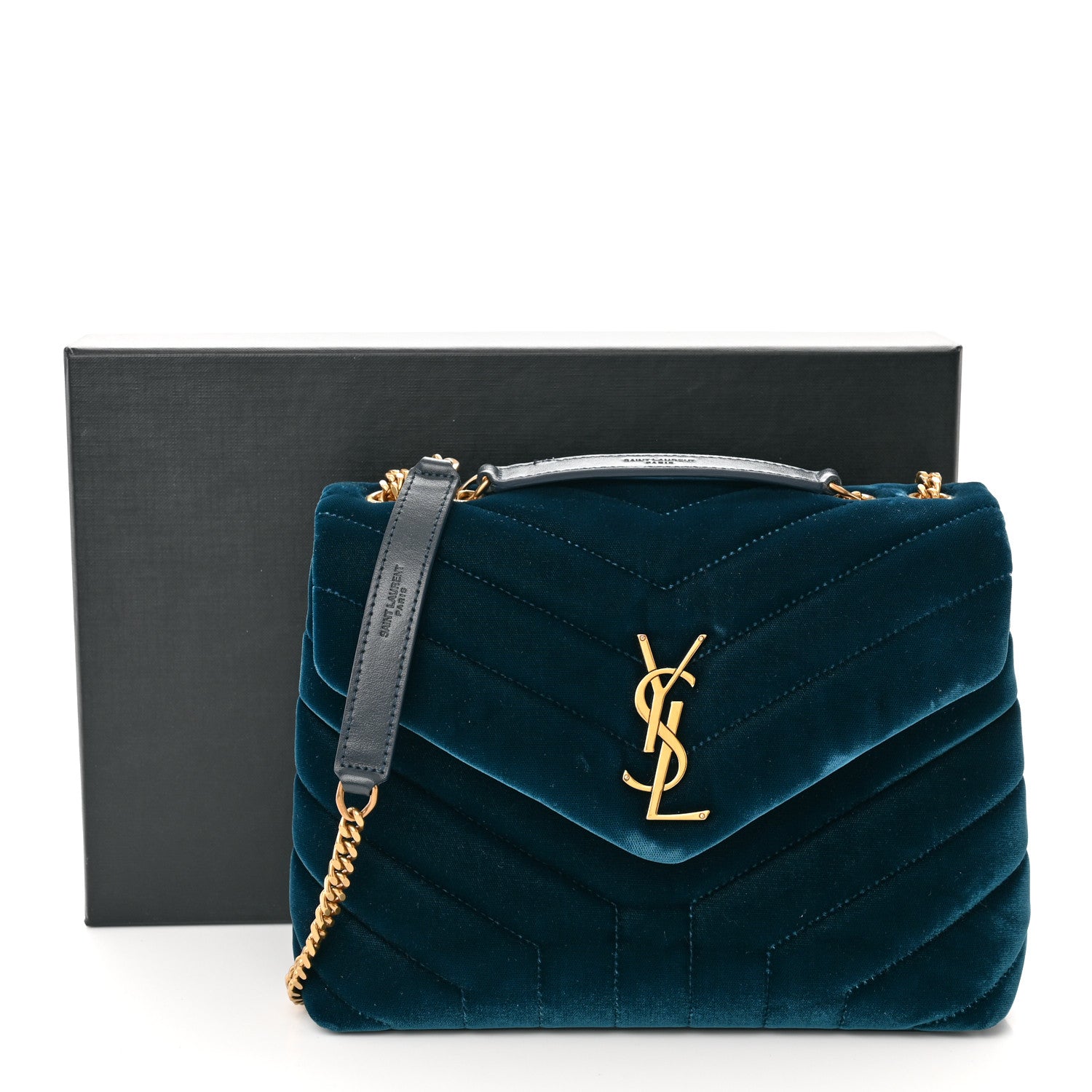 Saint Laurent Velvet Y Quilted Monogram Small Loulou Chain Satchel Medium Blue 14 of 14