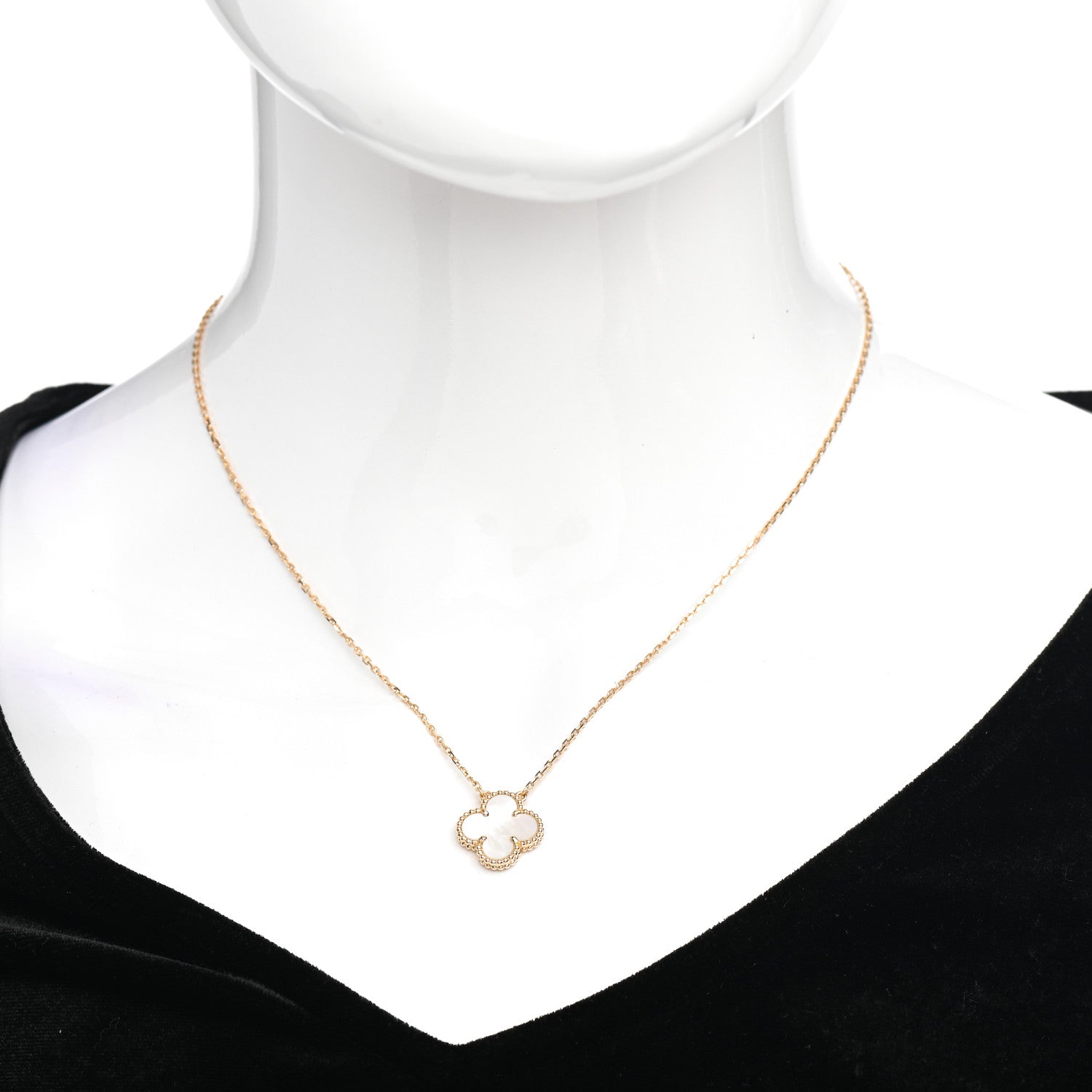 Van Cleef & Arpels 18K Yellow Gold Mother of Pearl Vintage Alhambra Pendant Necklace 2 of 5