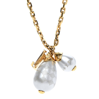 Louis Vuitton Damier Monogram Pearl Pendant Necklace Gold 4 of 6