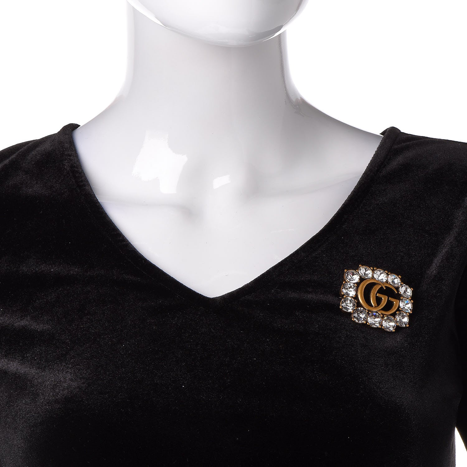 Gucci Metal Crystal Double G Brooch Aged Gold 2 of 5