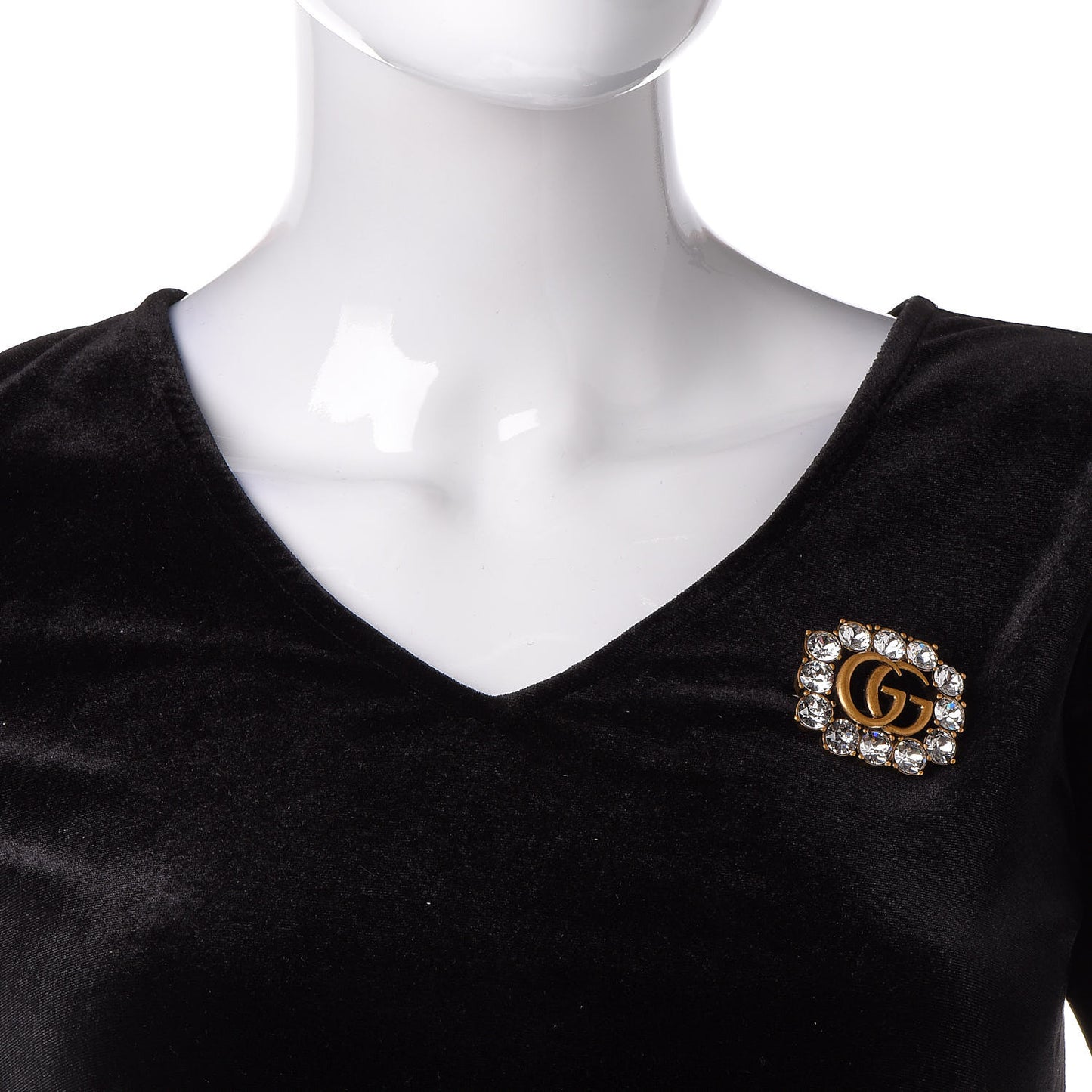 Metal Crystal Double G Brooch Aged Gold