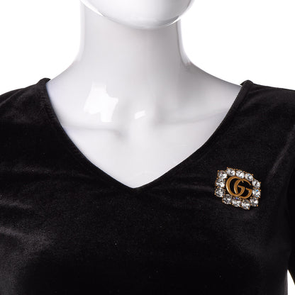 Gucci Metal Crystal Double G Brooch Aged Gold 2 of 5