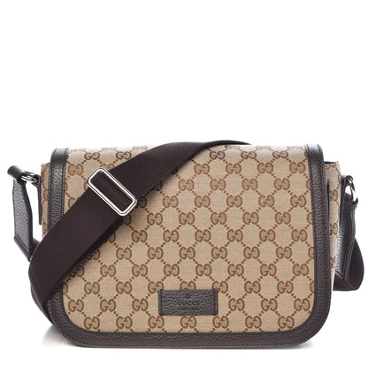Gucci Monogram Flap Messenger Bag Beige Dark Brown 1 of 10