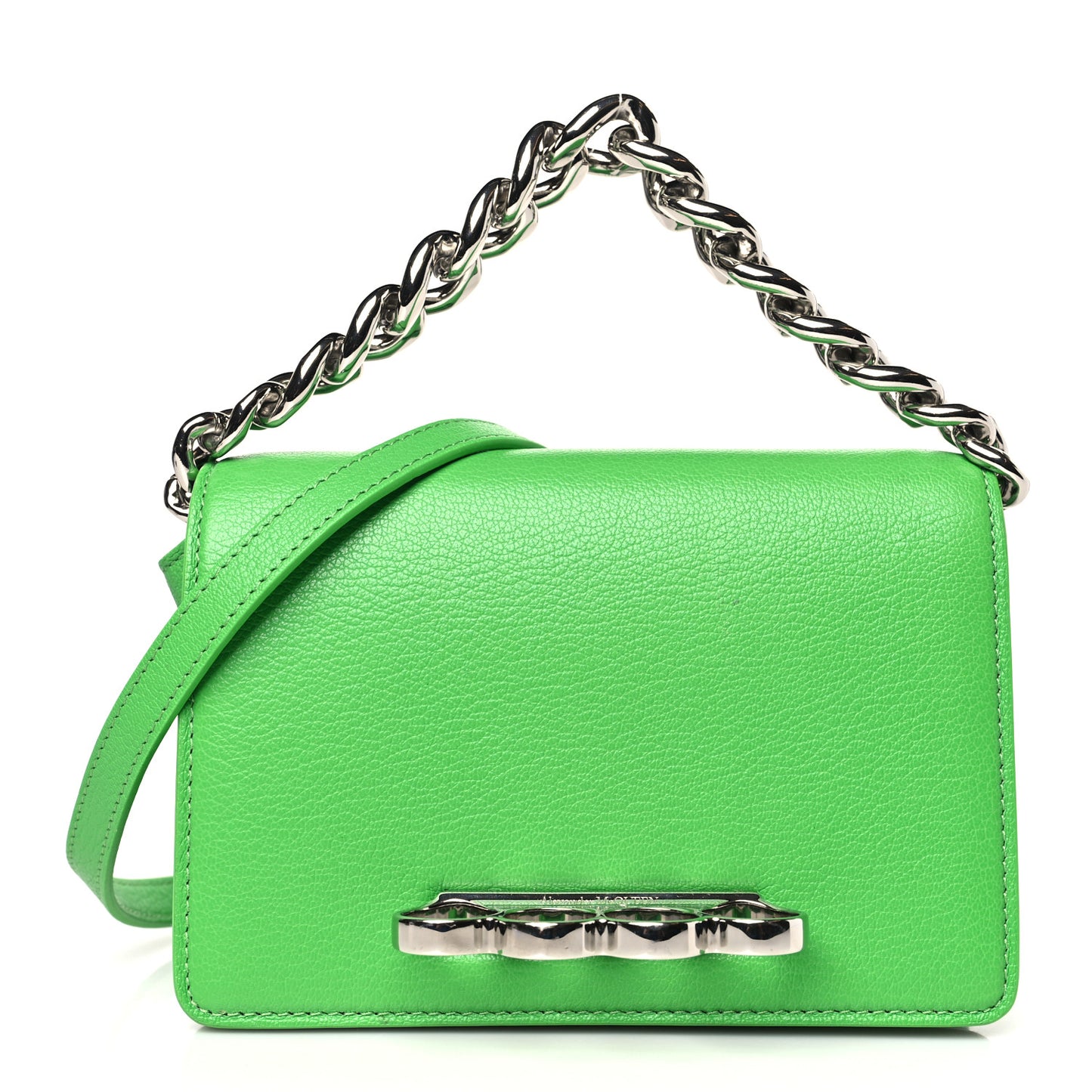 Calfskin Four Ring Knuckle Mini Chain Clutch Acid Green