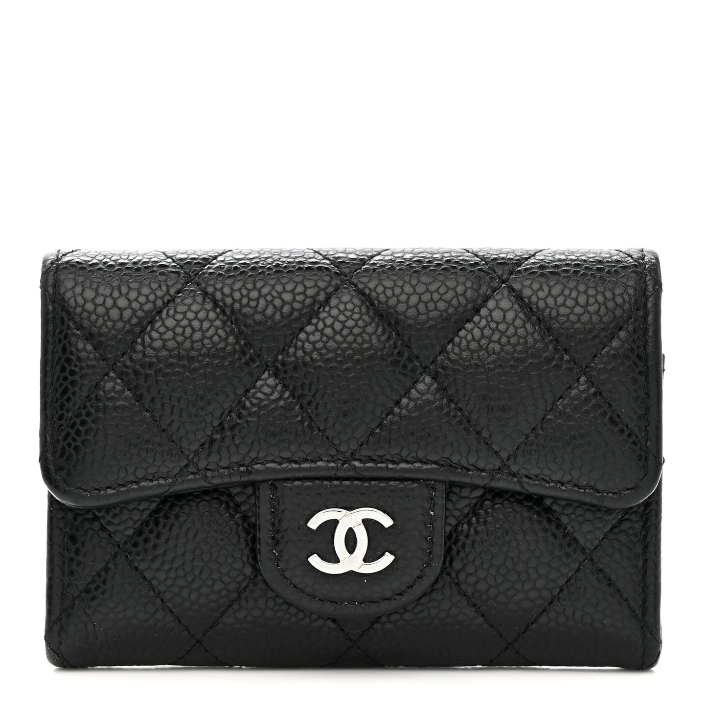 Caviar Quilted Flap Card Holder Wallet Black