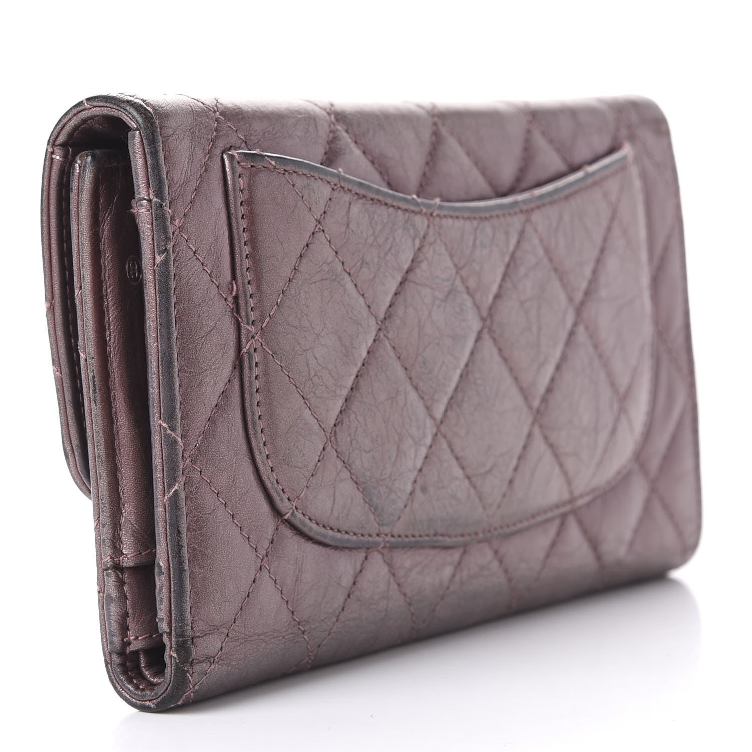Chanel Metallic Aged Calfskin Quilted 2.55 Reissue Wallet Dark Pink 3 of 16