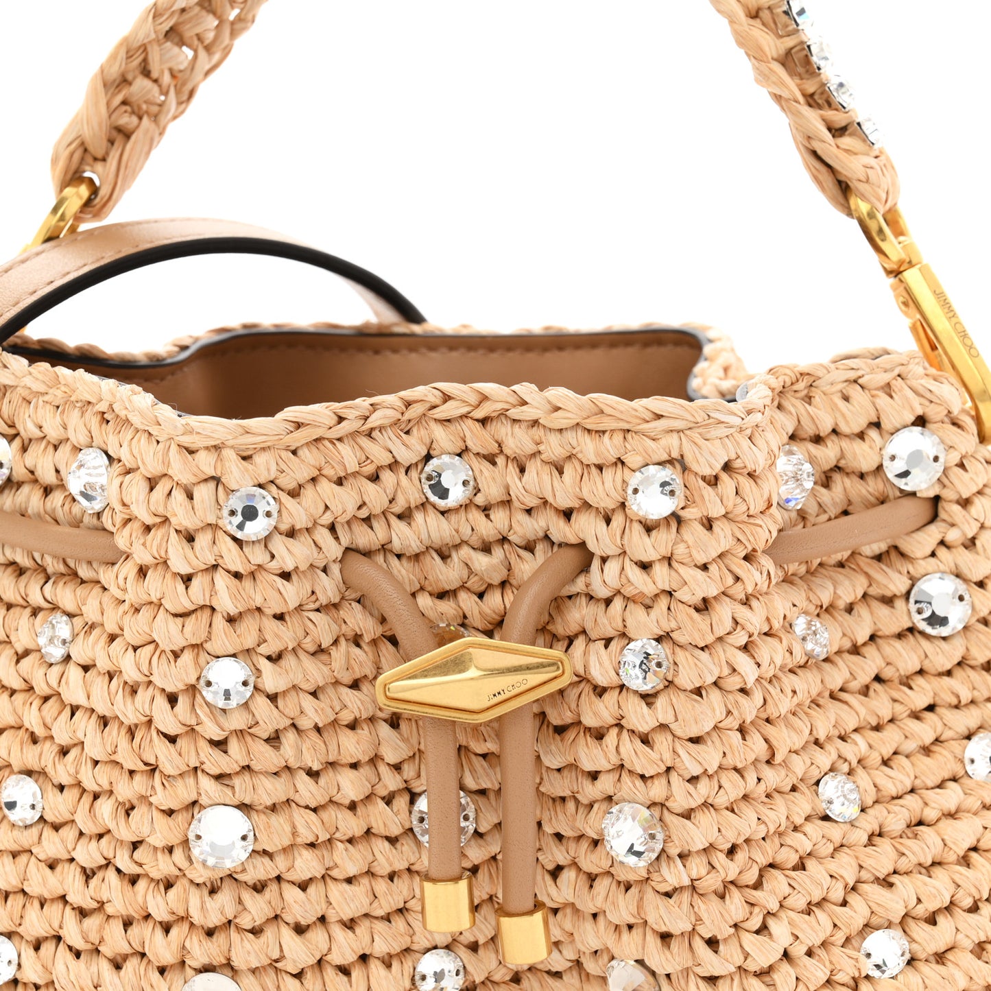 Raffia Woven Crystal Small Cinch Bag Natural