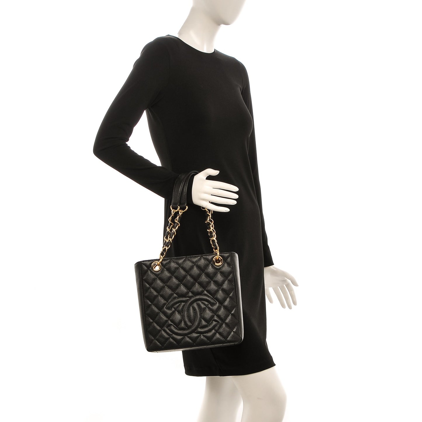 Caviar Quilted Petit Shopping Tote PST Black