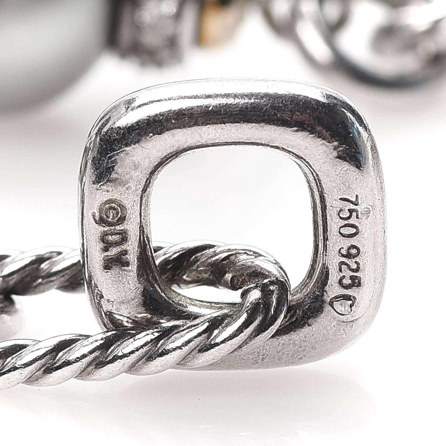 David Yurman Sterling Silver 18K Yellow Gold Diamond Tahitian Pearl 11.5mm Figaro Bracelet 4 of 4