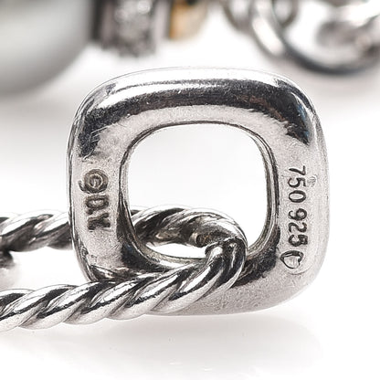 David Yurman Sterling Silver 18K Yellow Gold Diamond Tahitian Pearl 11.5mm Figaro Bracelet 4 of 4