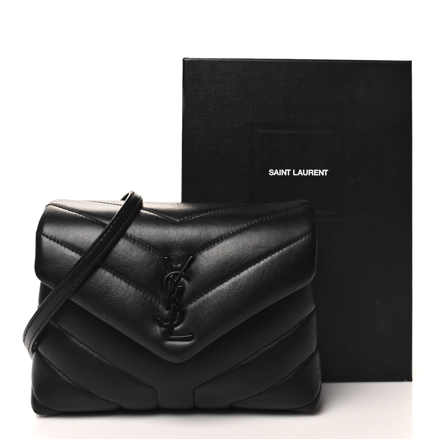 Calfskin Y Quilted Monogram Monochrome Toy Loulou Crossbody Bag Black