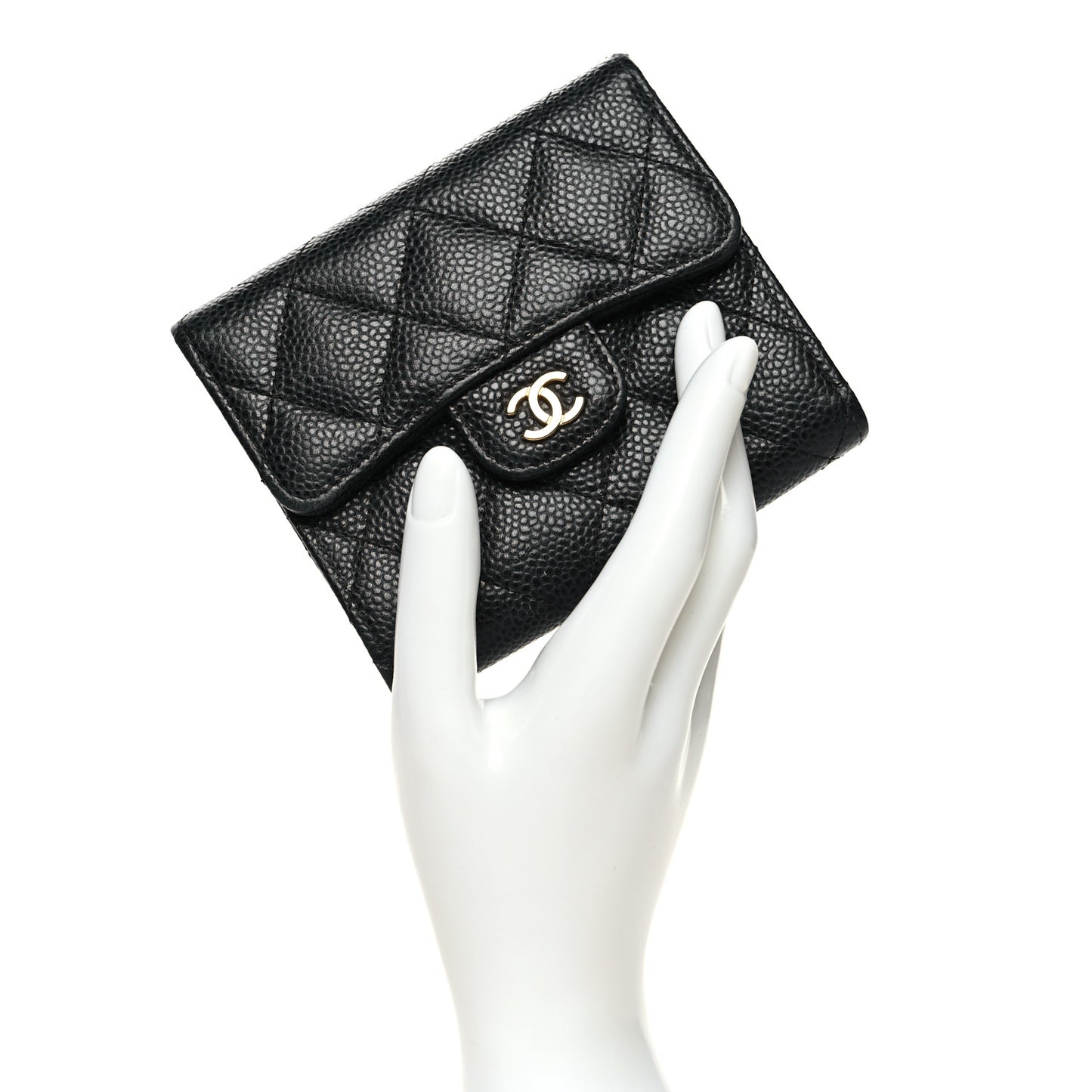 Caviar Quilted Compact Flap Wallet Black