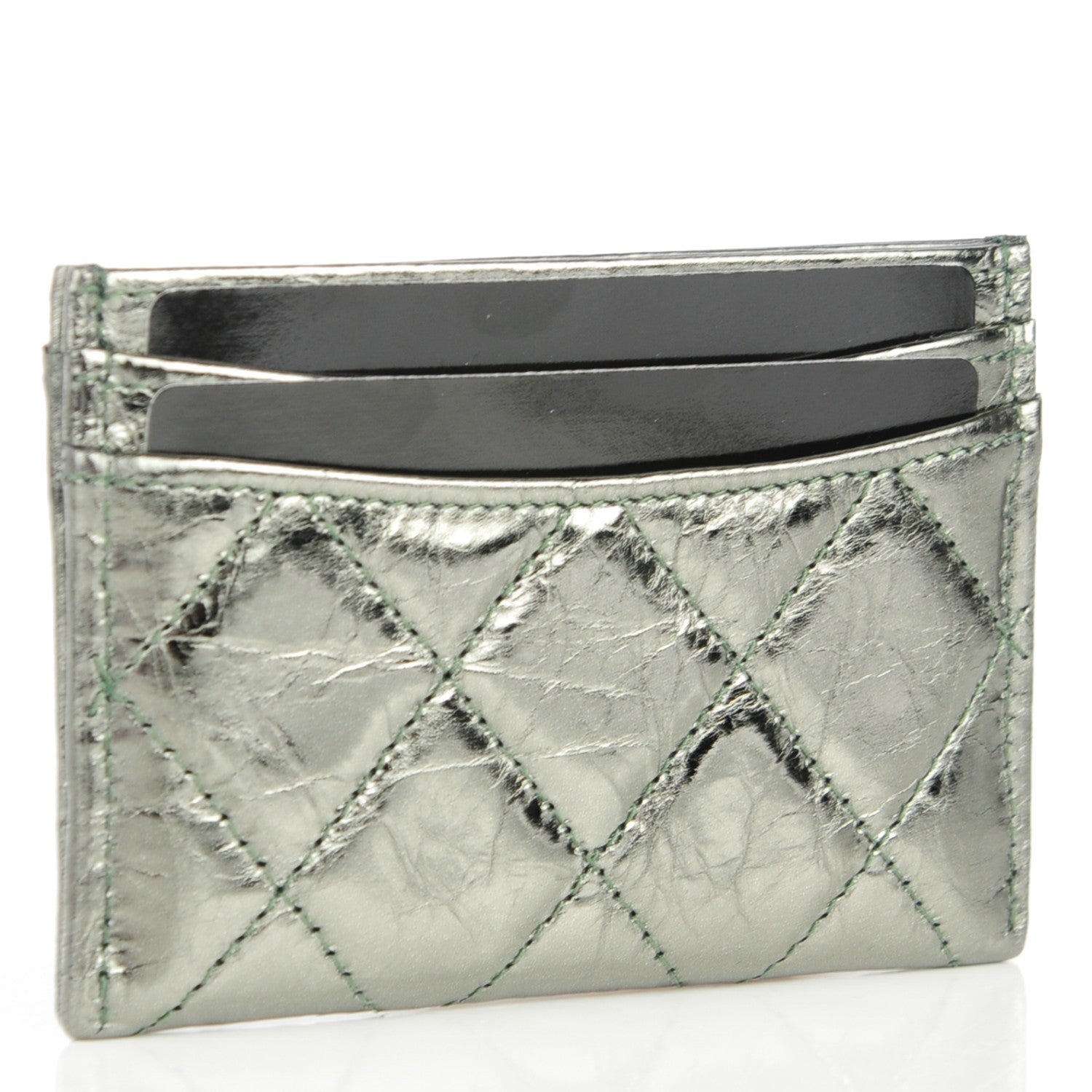Chanel Metallic Aged Calfskin Quilted Reissue Card Holder Dark Green 3 of 8