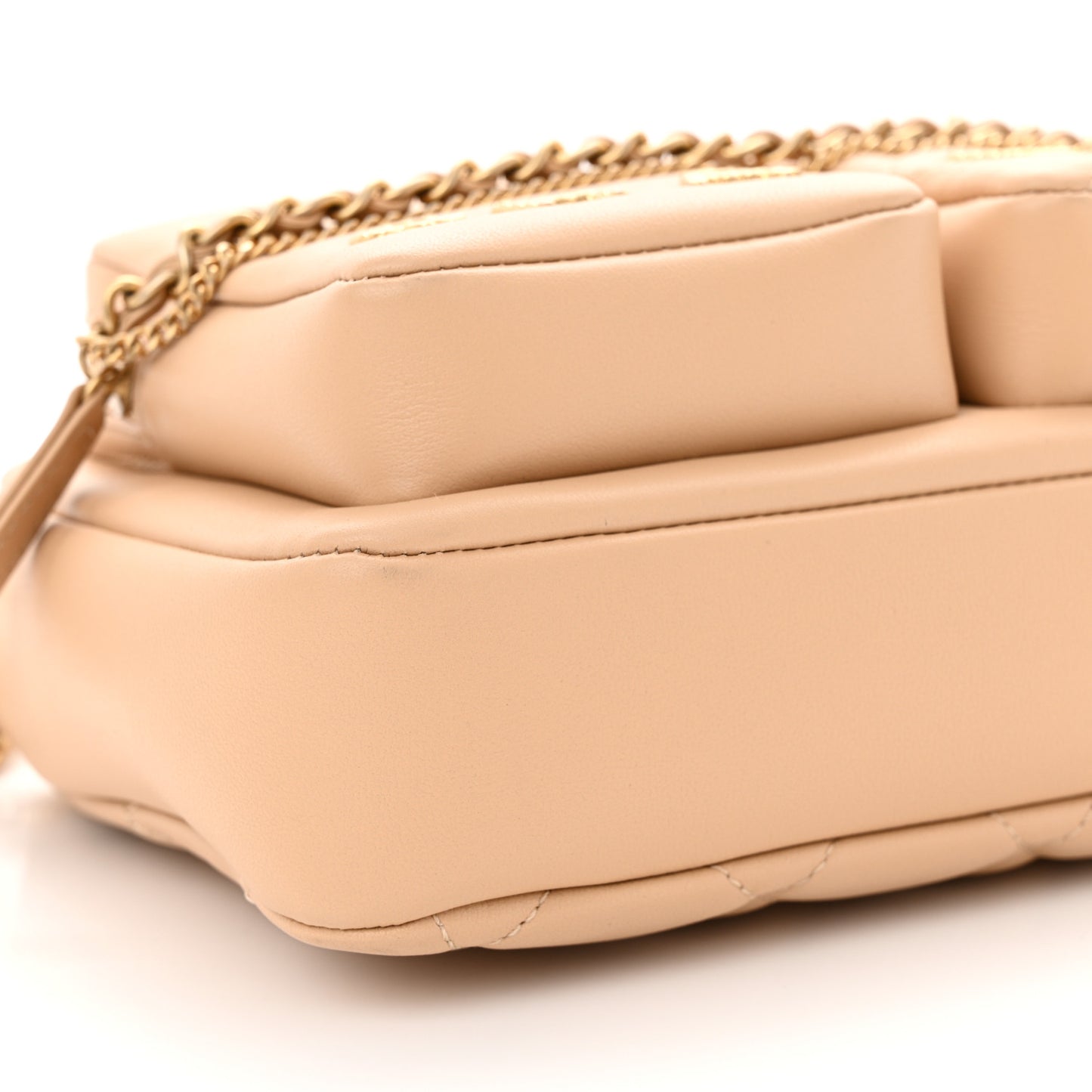 Calfskin Quilted Small Camera Case Beige