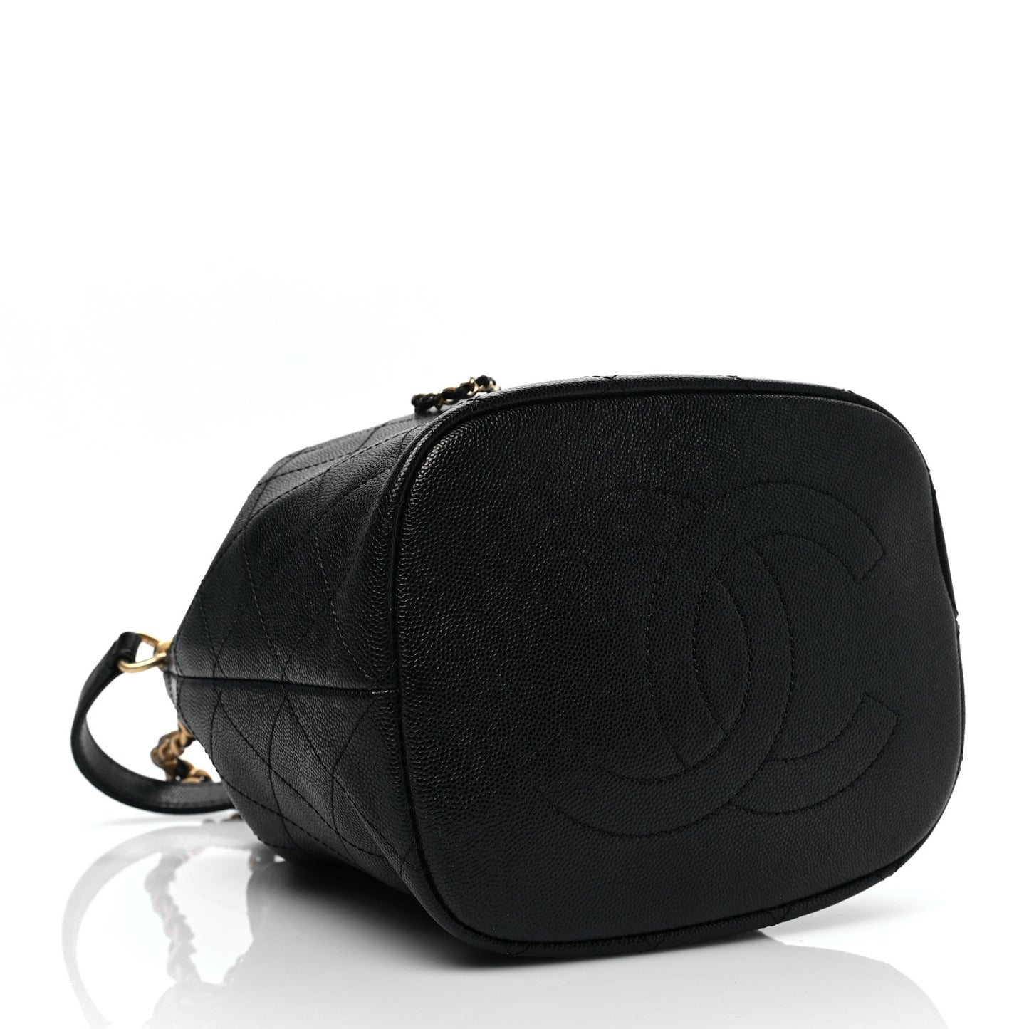 Caviar Quilted Fashion Therapy Bucket Drawstring Bag Black