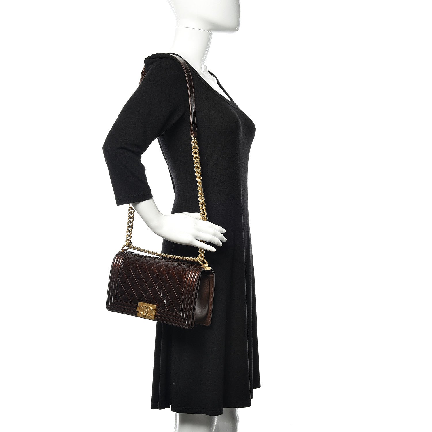 Chanel Metallic Patent Calfskin Quilted Medium Boy Flap Brown 2 of 11