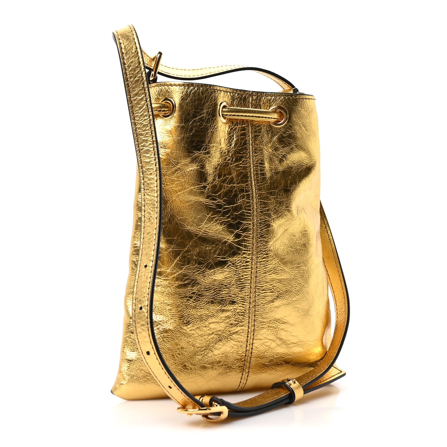 Khaite Metallic Crinkled Calfskin Small Greta Drawstring Bag Gold 3 of 9
