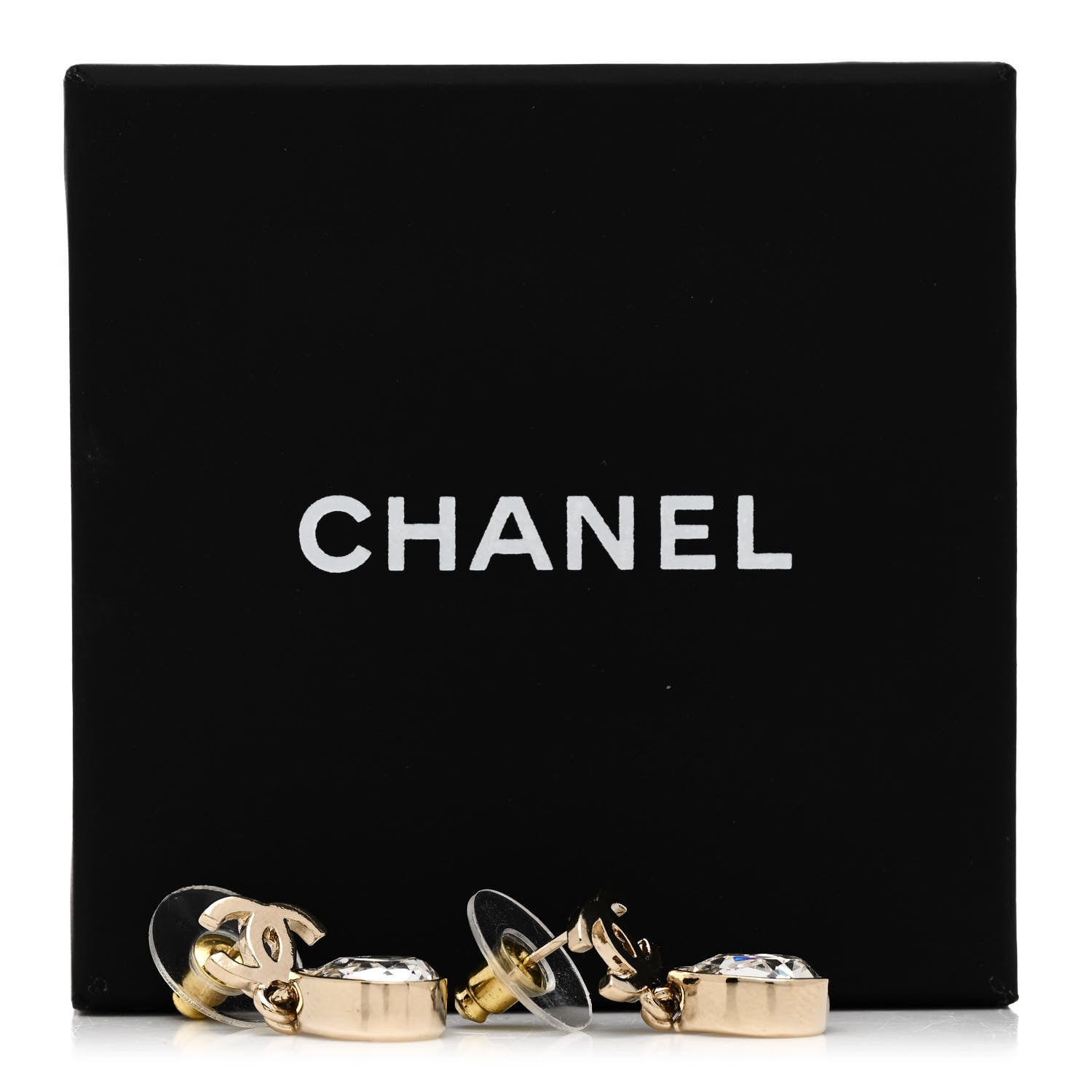Chanel Crystal CC Tear Drop Earrings Gold 5 of 5