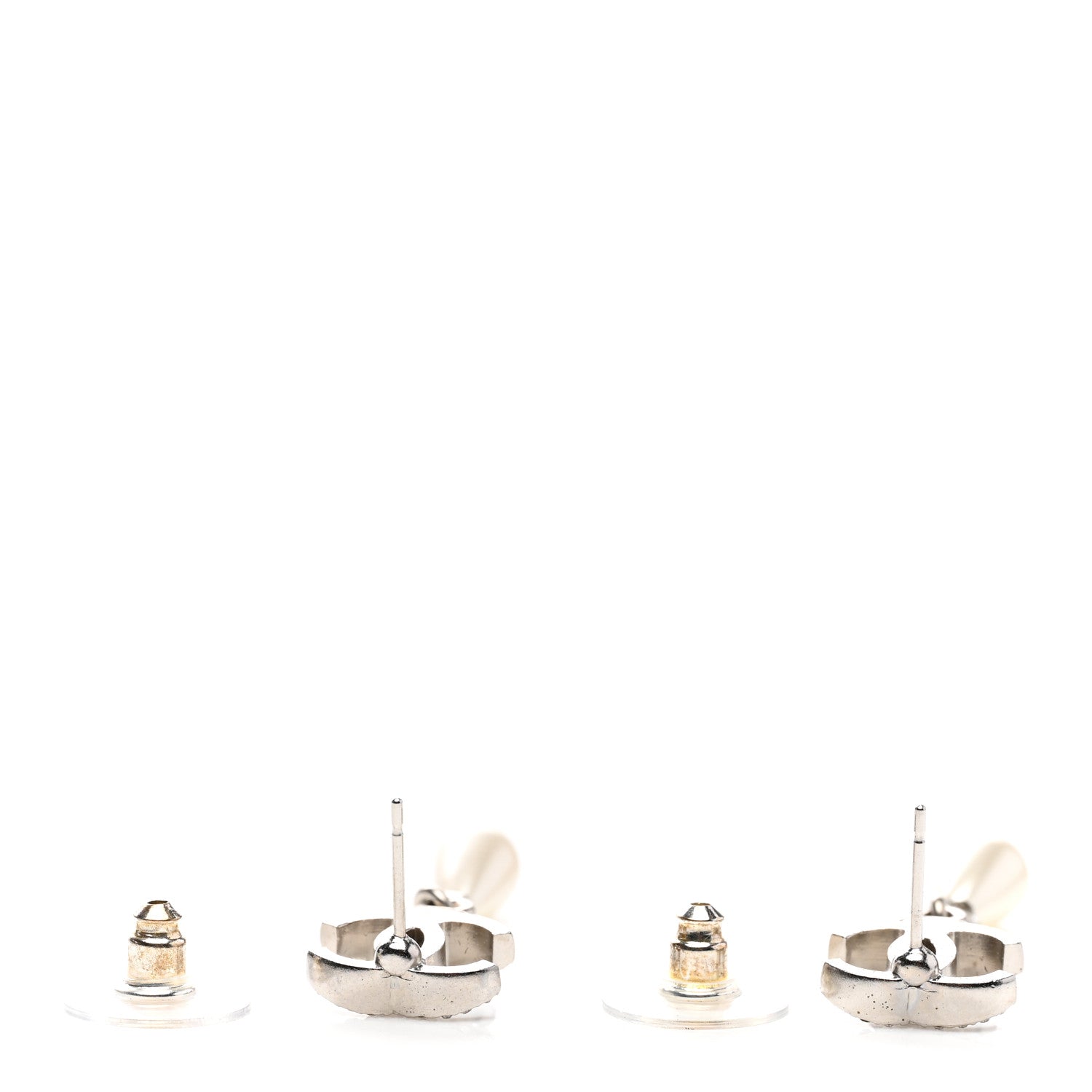 Chanel Crystal Pearl Flower CC Drop Earrings Silver 3 of 4