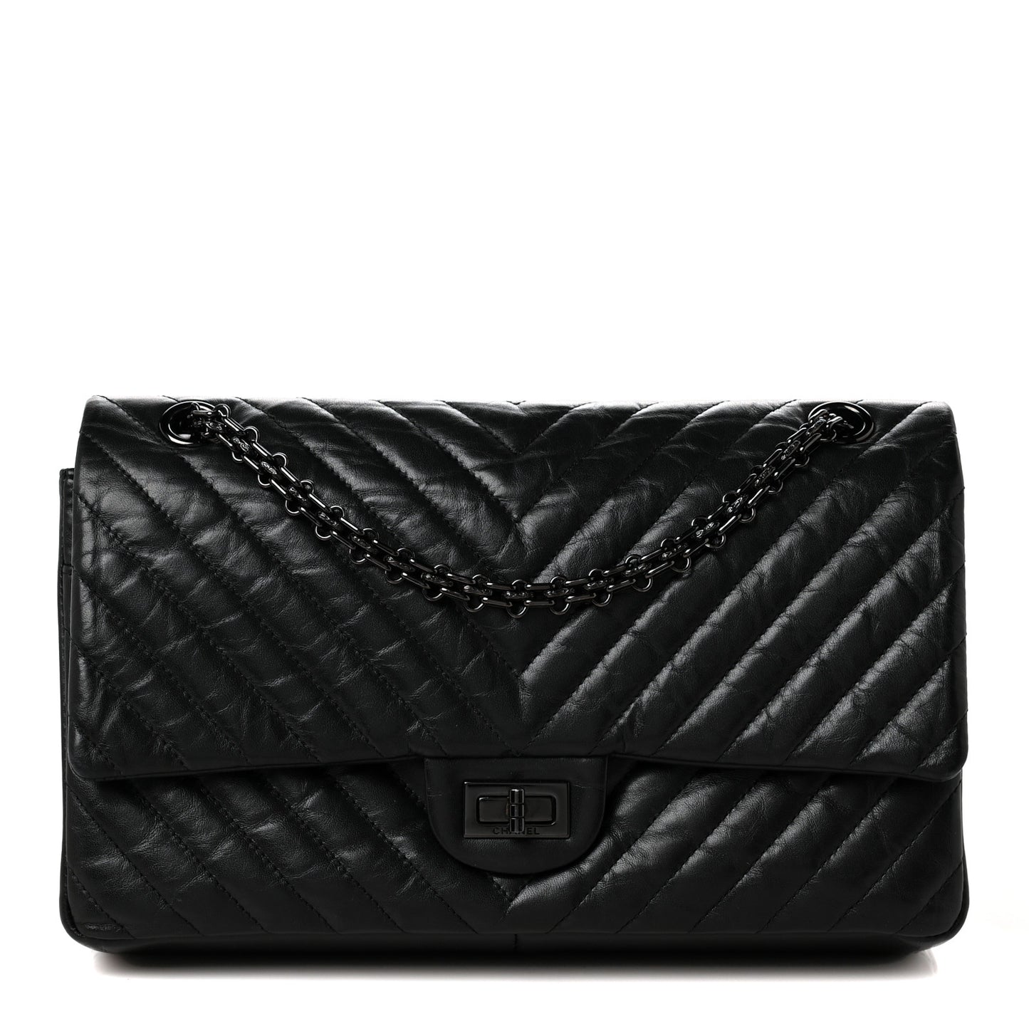 Aged Calfskin Chevron Quilted 2.55 Reissue 226 So Black