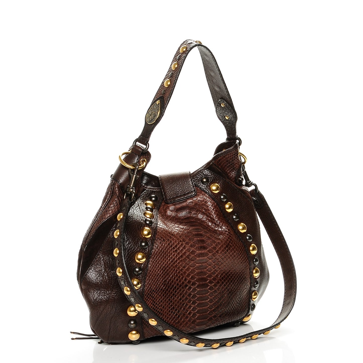 Calfskin Python Suede Fringe Babouska Hobo Brown