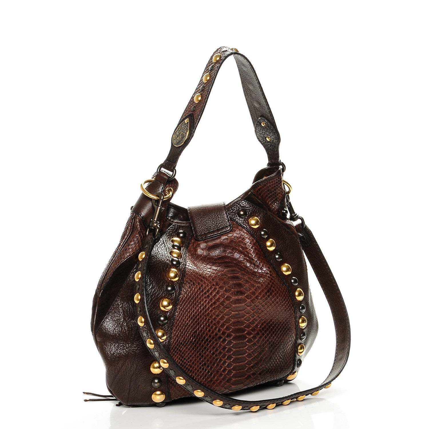 Gucci Calfskin Python Suede Fringe Babouska Hobo Brown 3 of 6