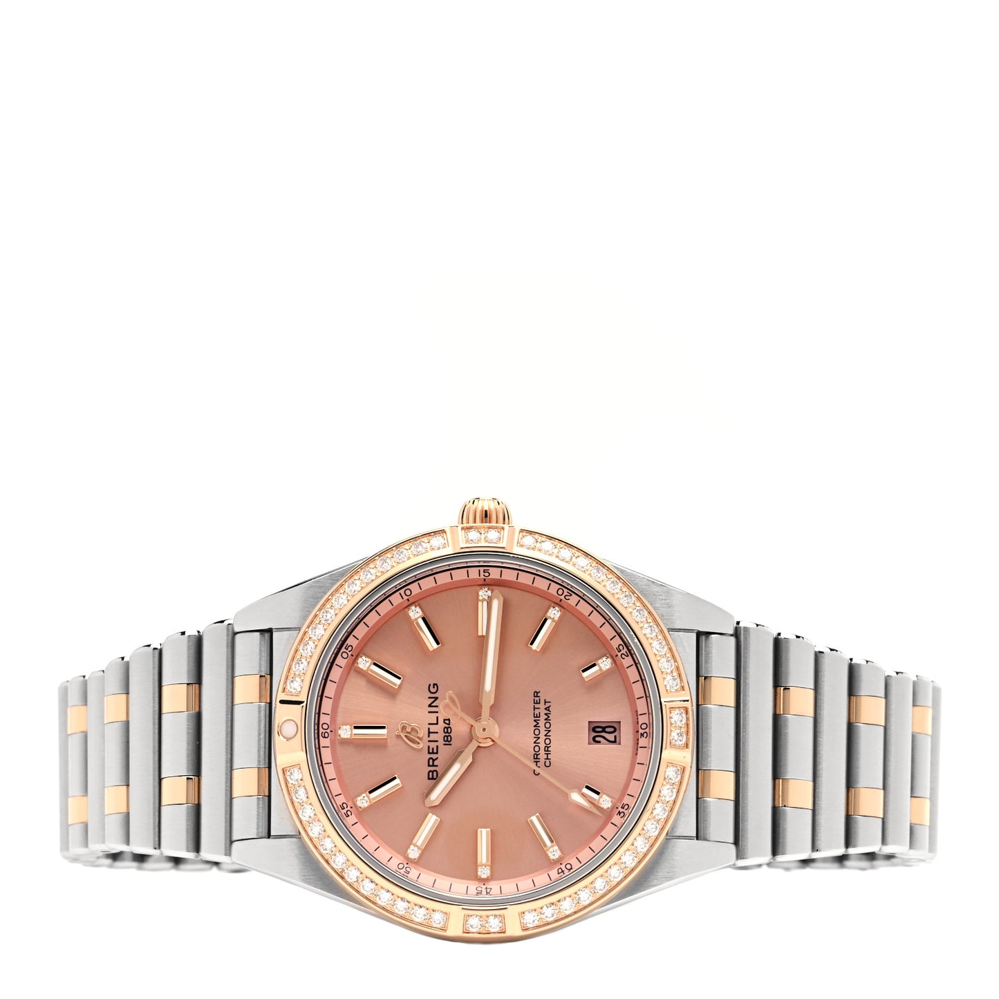 Stainless Steel 18K Rose Gold Diamond Bezel 36mm Chronomat Automatic Watch Salmon U10380