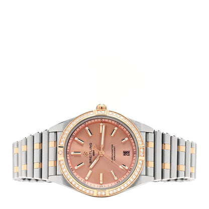 Breitling Stainless Steel 18K Rose Gold Diamond Bezel 36mm Chronomat Automatic Watch Salmon U10380 2 of 5