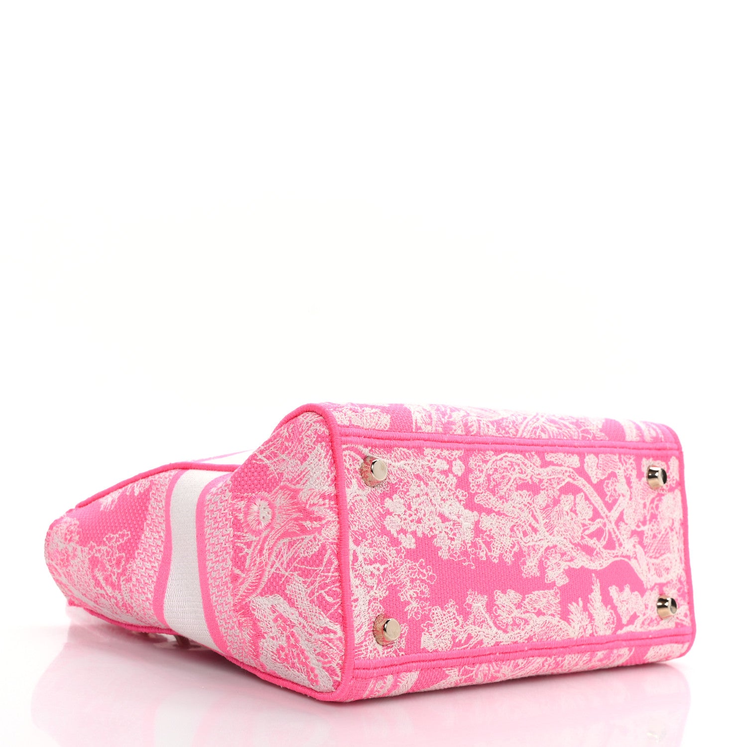 Christian Dior Canvas Toile De Jouy Reverse Embroidered Medium Lady D-Lite Fluorescent Pink 4 of 8
