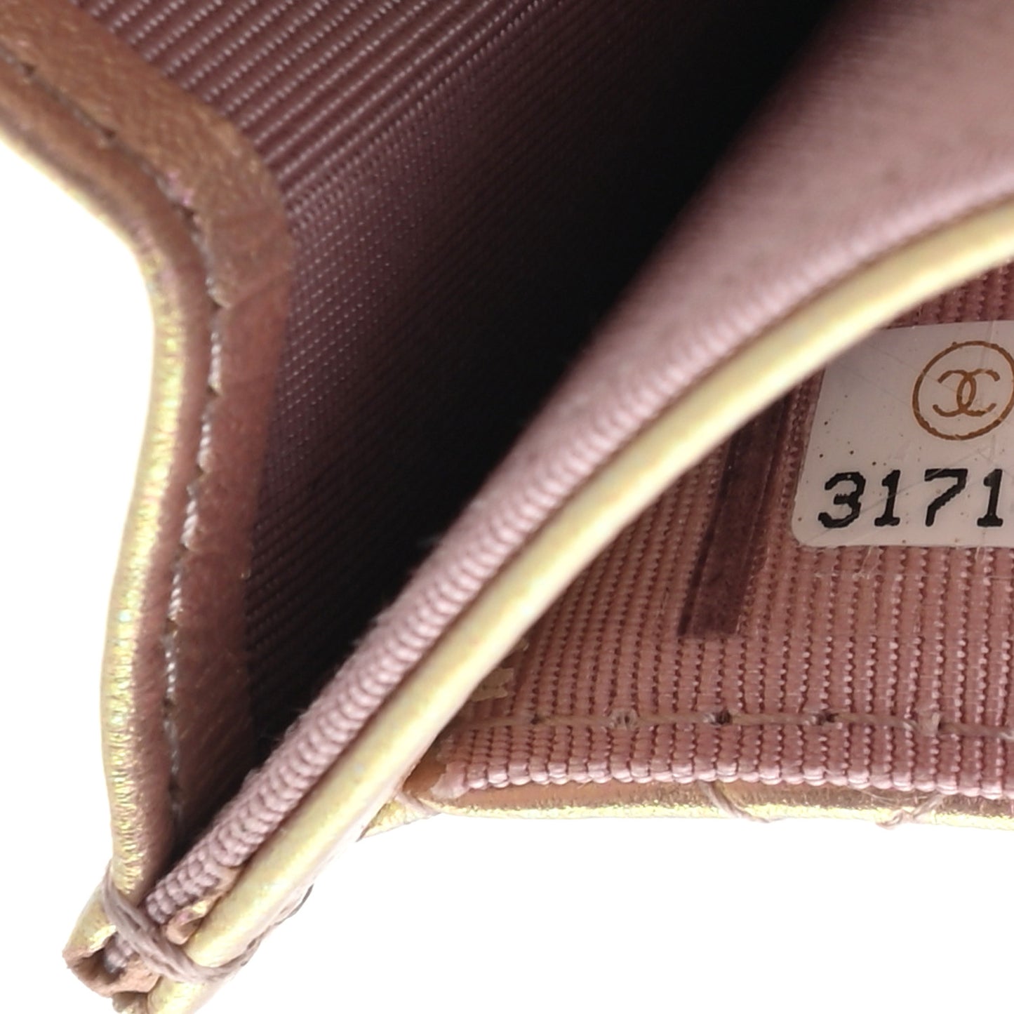 Iridescent Calfskin Quilted Flap Card Holder Wallet Pink