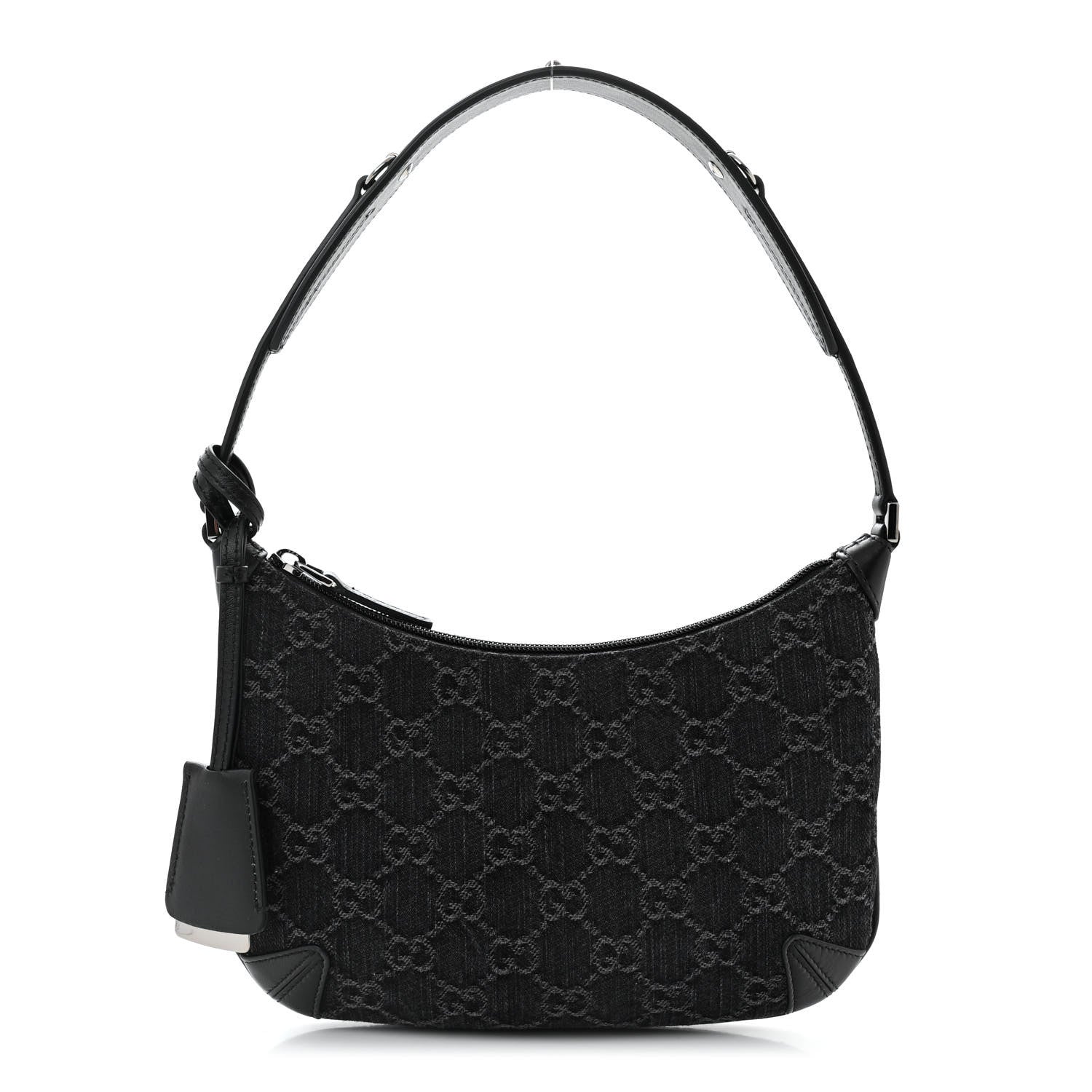 Gucci Jacquard Black Denim GG Monogram Horsebit Slim Small Shoulder Bag Black Grey 1 of 9