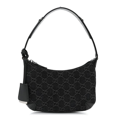 Gucci Jacquard Black Denim GG Monogram Horsebit Slim Small Shoulder Bag Black Grey 1 of 9
