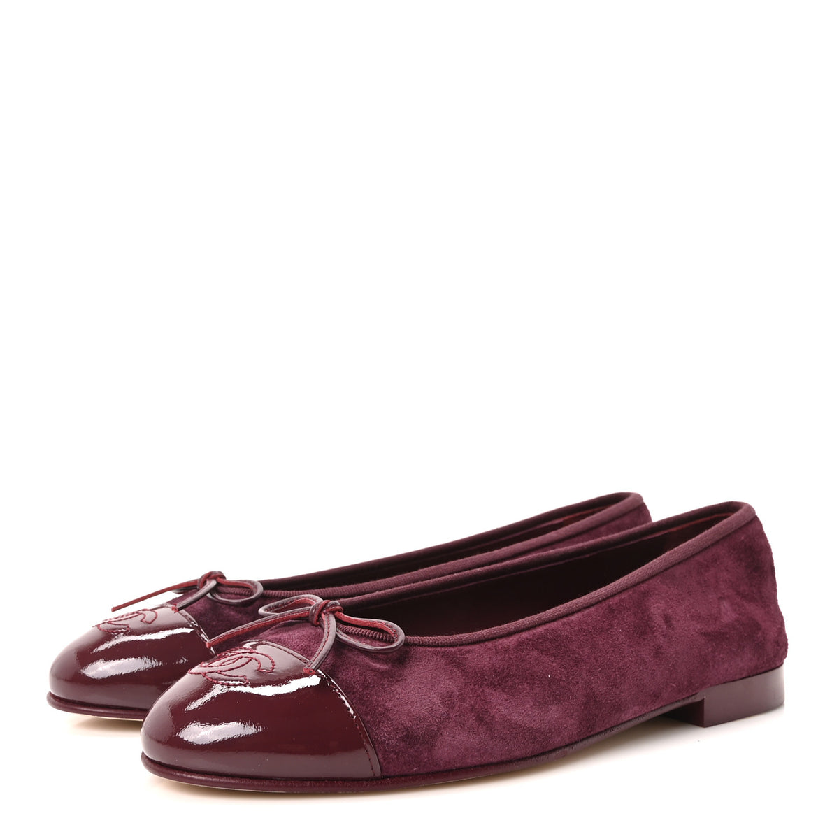 Suede Calfskin Patent Cap Toe CC Ballerina Flats 39 Burgundy