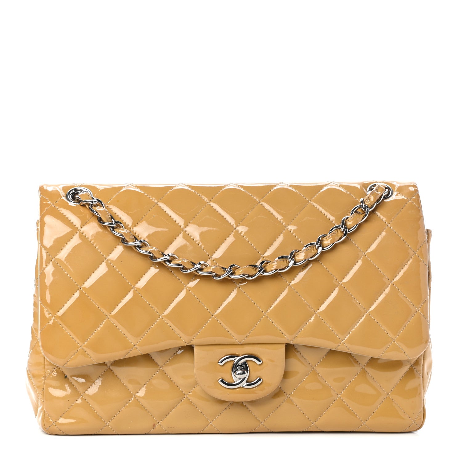 Chanel Patent Quilted Jumbo Double Flap Yellow 1 of 14