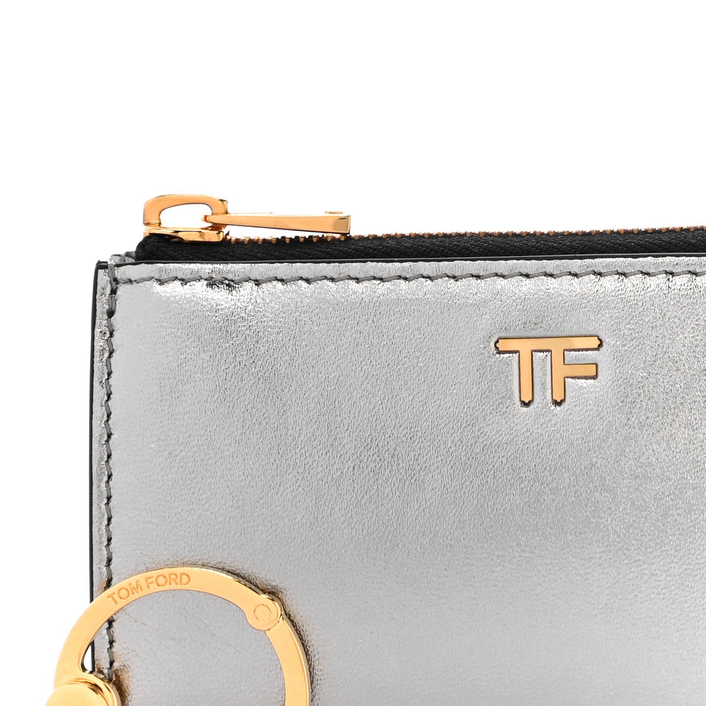Metallic Calfskin Key Pouch Silver