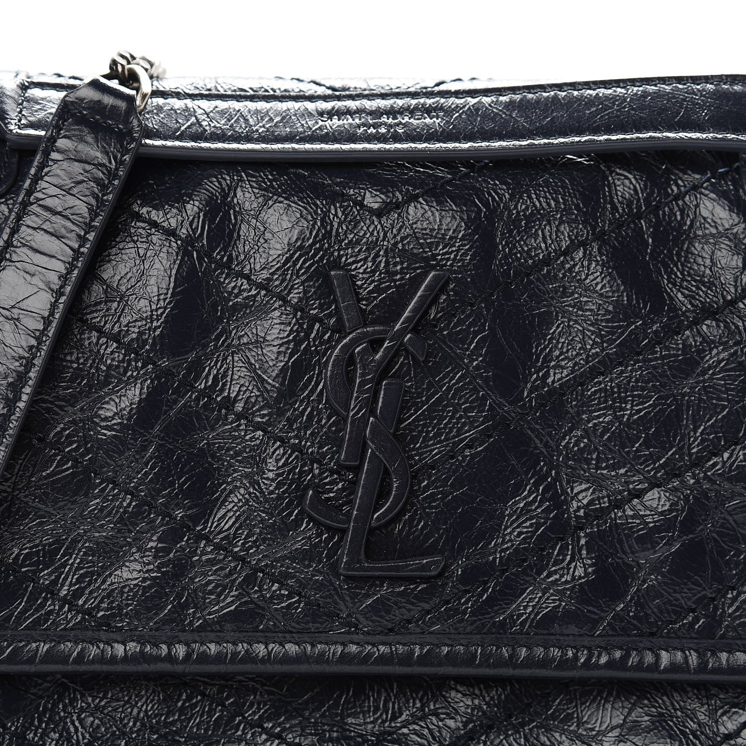 Saint Laurent Crinkled Calfskin Matelasse Monogram Baby Niki Chain Satchel Navy 9 of 11