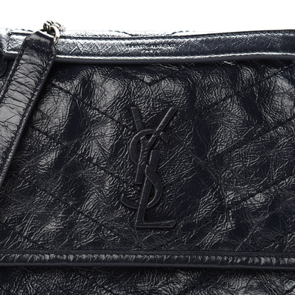 Saint Laurent Crinkled Calfskin Matelasse Monogram Baby Niki Chain Satchel Navy 9 of 11
