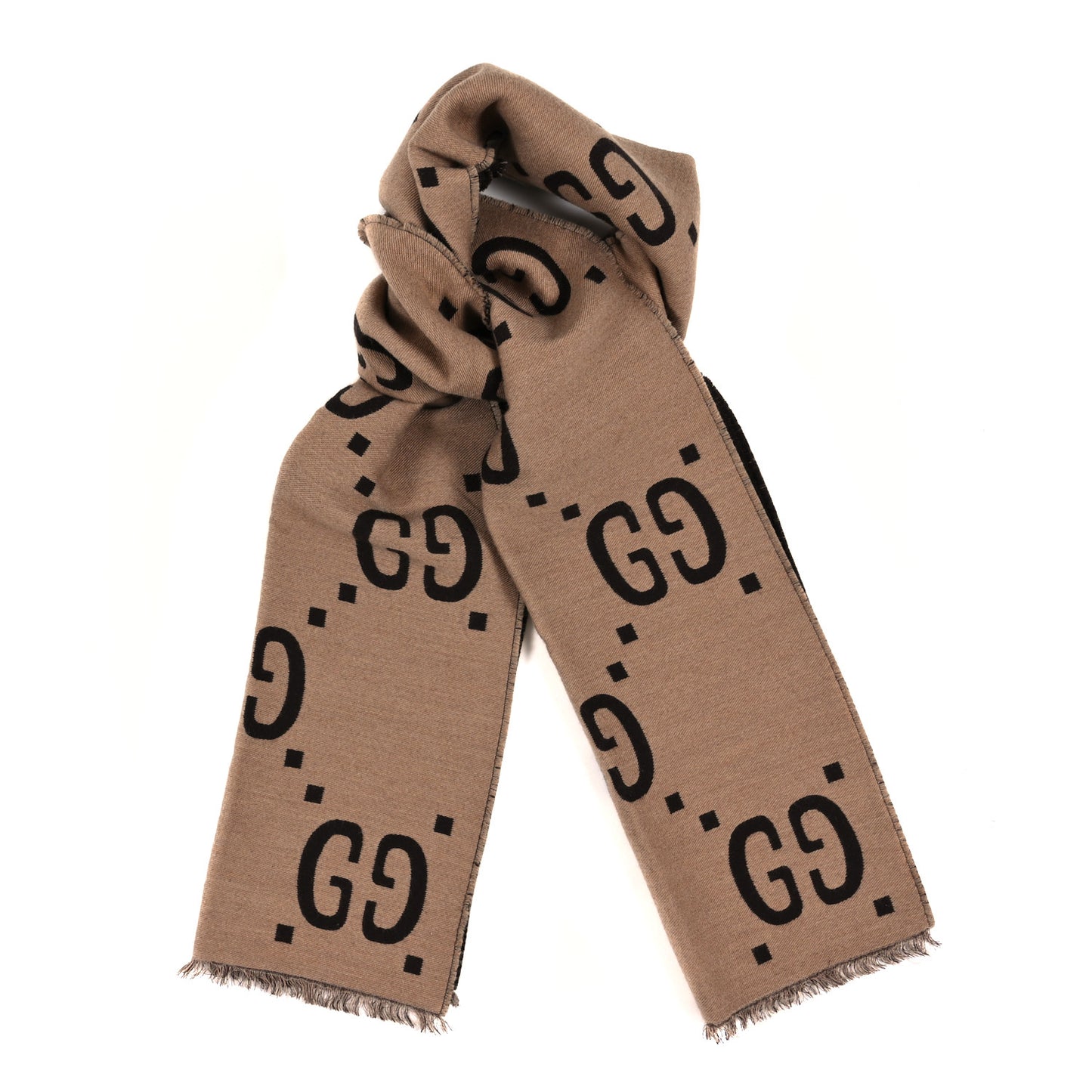 Wool Silk Monogram Jumbo GG Freedom Scarf Dark Brown Beige