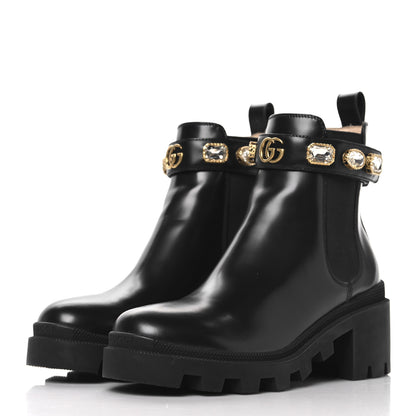 Gucci Calfskin Crystal GG Trip Chelsea Ankle Boots 37 Black 4 of 10
