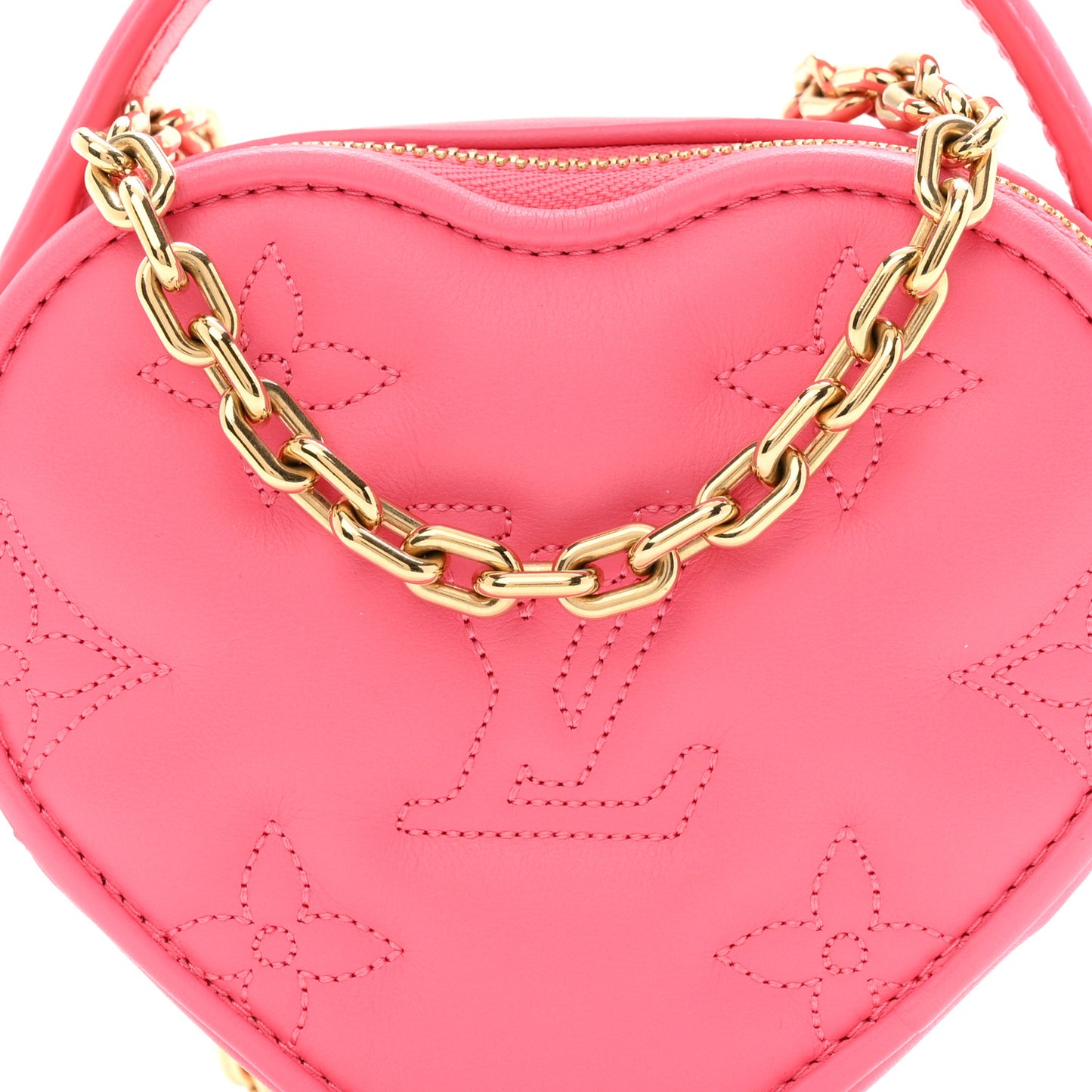 Calfskin Embroidered Monogram Pop My Heart Bag Pouch Dragon Fruit Pink