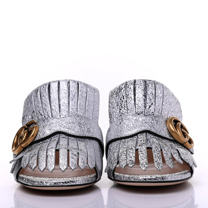 Gucci Galassia GG Marmont Fringe 75mm Slide Sandals 38.5 Argento 2 of 8