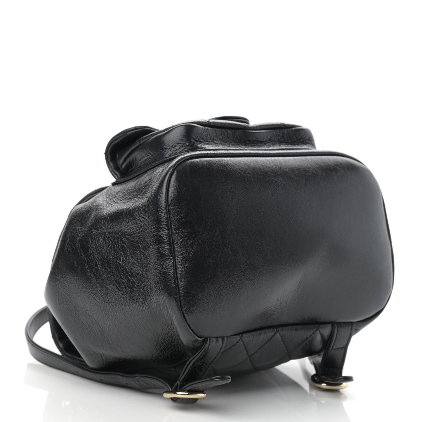 Glazed Aged Calfskin Quilted Small Duma Drawstring Backpack Black
