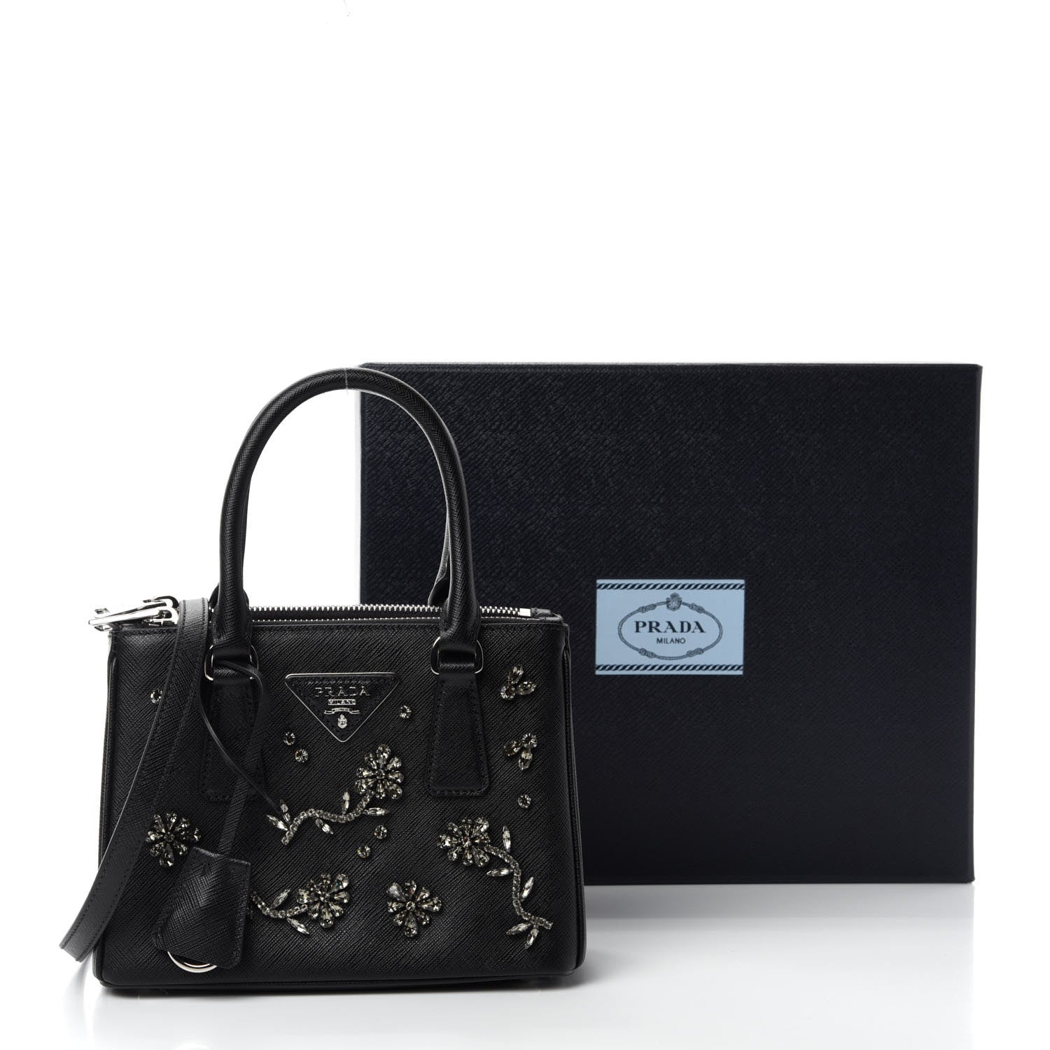 Prada Saffiano Lux Crystal Mini Galleria Double Zip Tote Black 11 of 11