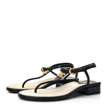 Chanel Lambskin Metal CC Thong Sandals 36 Black 3 of 8