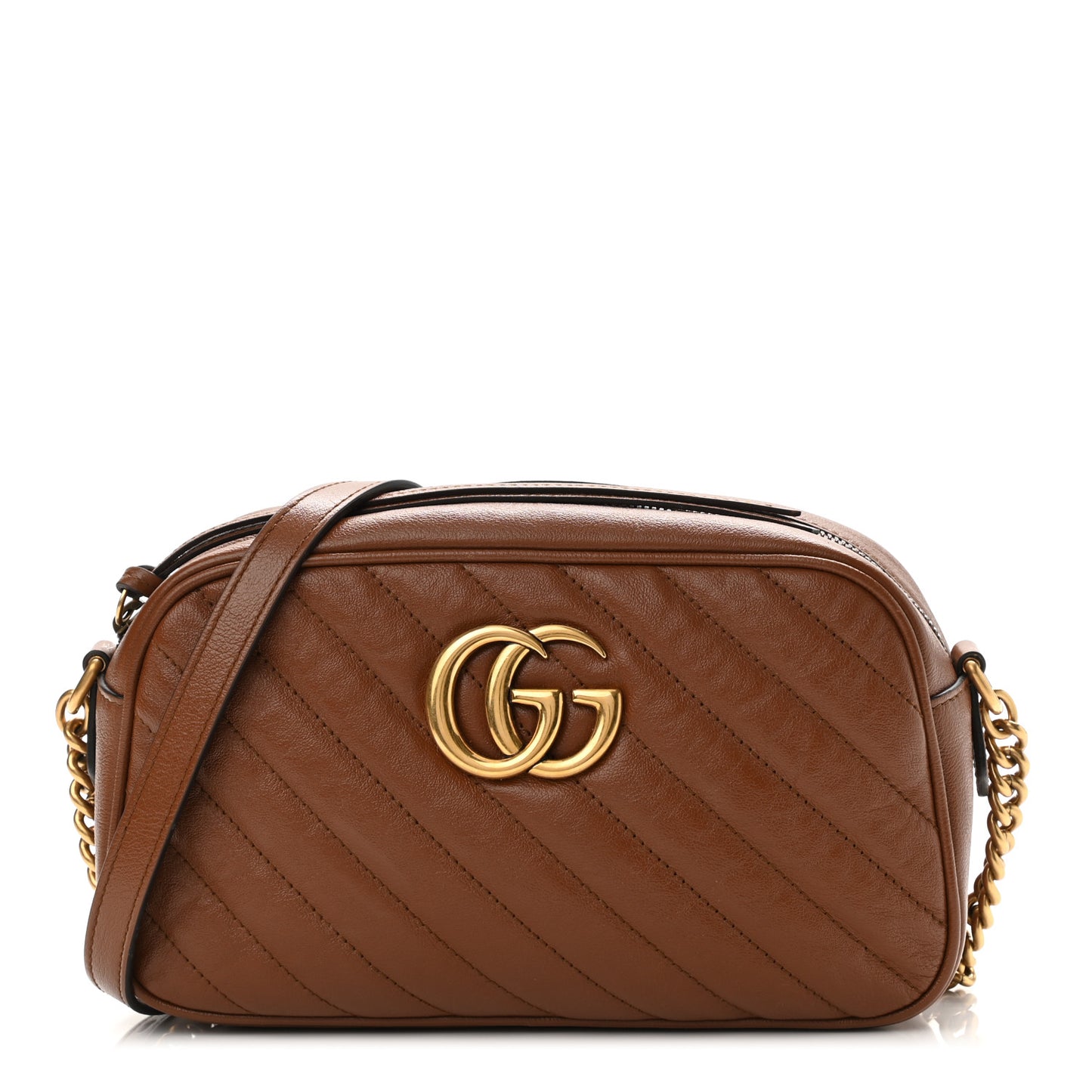Glazed Calfskin Matelasse Diagonal Small GG Marmont Chain Shoulder Bag Cuir