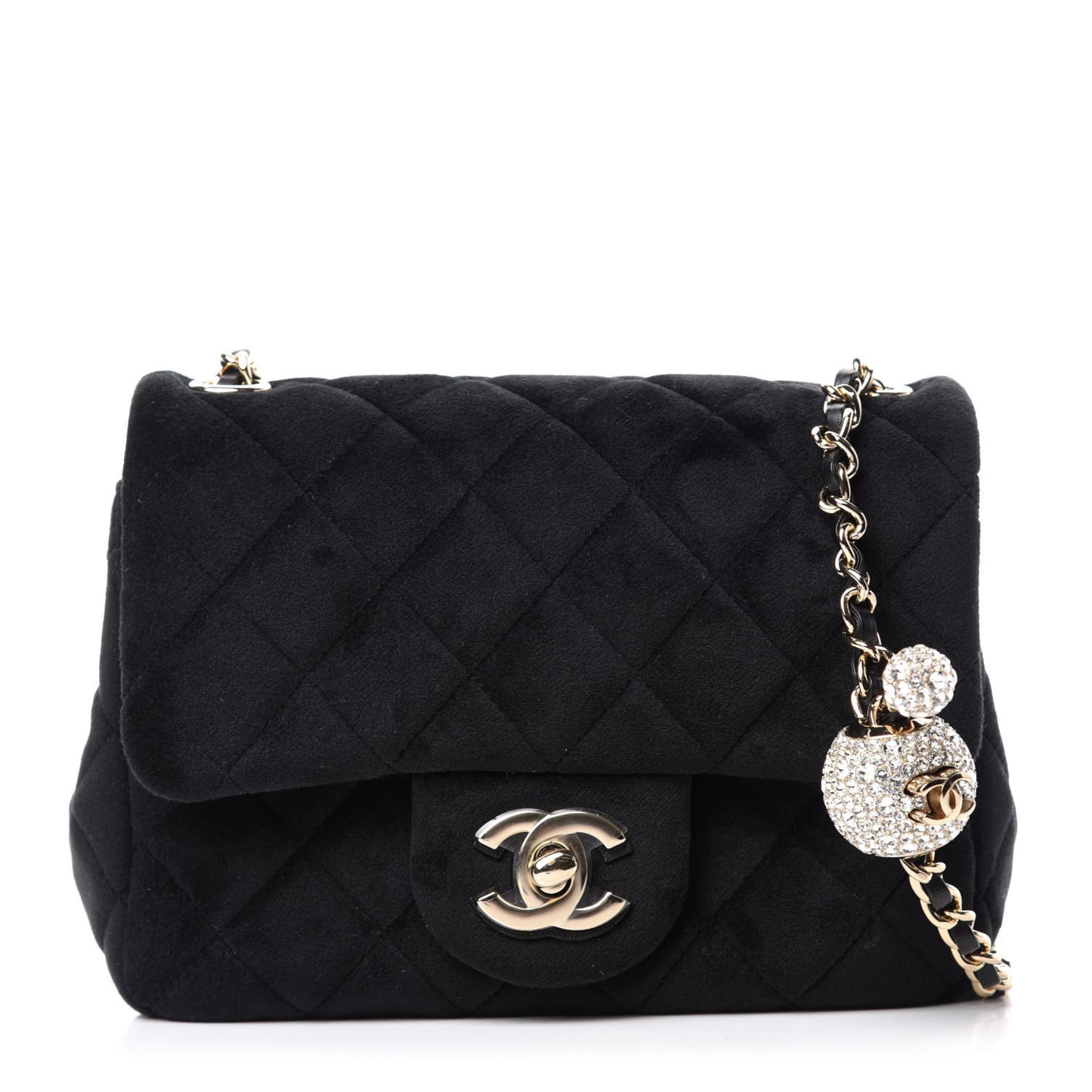 Velvet Quilted Mini Pearl Crush Flap Black